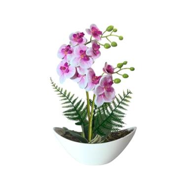 Imagem de Plantas Artificiais Decorativas, Arranjo De Orquídea Artificial Toque Natural Luxo Decoração(Lilás)