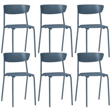 Imagem de Kit 06 Cadeiras Empilhável Fixa F02 Base Aço Azul - Lyam Decor