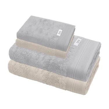 Imagem de Jogo de Toalha De Banho e Rosto, Gigante, 4 Pe�as, 100% Bambu Natural, Buettner, Alta Absor��o, Toque Aveludado, Altihaus (Palha/Prata)
