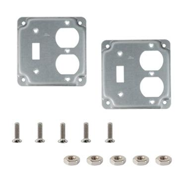 Imagem de Receptáculo duplex quadrado de 10 cm e enseada de caixa elétrica, tampa de trabalho exposta para receptáculo de metal de 10 x 10 cm (embalagem com 2 unidades)