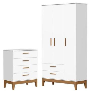 Imagem de Guarda Roupa Infantil Flip 3 Portas com Cômoda Gaveteiro Infantil Flip