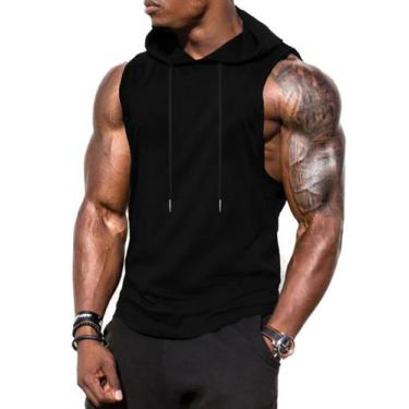 Imagem de Camisetas regatas com capuz Babioboa masculinas Dry Fit Training preta