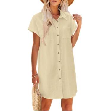 Imagem de Vestido de verão Zeagoo feminino de algodão com bolsos com decote em V