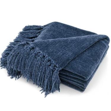 Imagem de Cobertor RECYCO Soft Cozy Chenille com franja azul