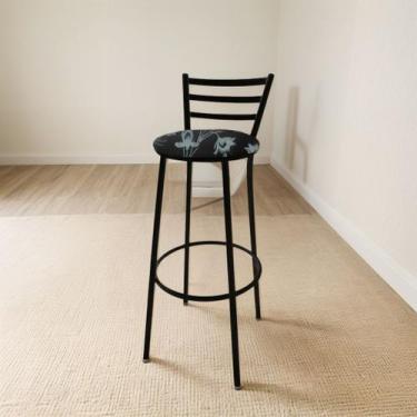 Imagem de Banqueta Alta Roma C/ Encosto - Moveraço, Assento Preto floral