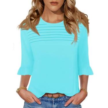 Imagem de Camiseta feminina Blingfit, manga 3/4, folgada, elegante, casual, 3GG