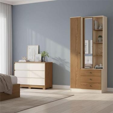 Imagem de Armário Multiuso Doha e Cômoda Ravenna Ambiente Nature Off White - Henn