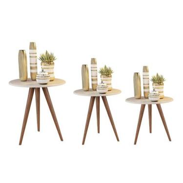 Imagem de Jogo 3 Mesa Lateral Tati Off White Pé Palito 70cm 60cm 50cm - Jthome, 