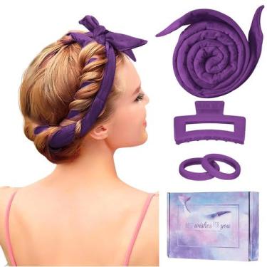 Imagem de Faixa de cabeça Heatless Curling Rod Flylipu atualizada em 60 cm, roxa