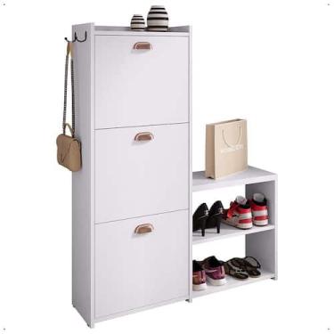 Imagem de Sapateira Vertical 3 Gavetas Banco Prateleira Sapatos Gancho Bolsa Hal