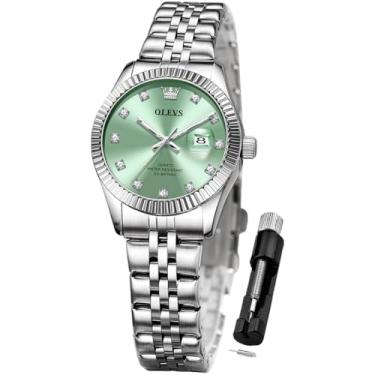 Imagem de OLEVS Relógios femininos para negócios, vestido feminino, para relógio de pulso pequeno, dourado, prateado, pulseira de aço inoxidável, analógico, quartzo, dia, data, à prova d'água, relógios