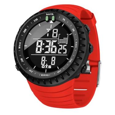 Imagem de PALADA Relógio esportivo digital masculino à prova d'água com retroiluminação LED (vermelho)