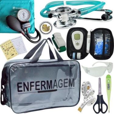 Imagem de Kit Bolsa Transparente Aparelho de Pressão Aneroide Medidor de Glicose