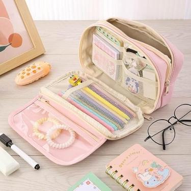 Imagem de Estojo de lona de grande capacidade - Bolsa organizadora estilosa durável: espaçosa para canetas e ganchos de crochê | Bolsa resistente-09