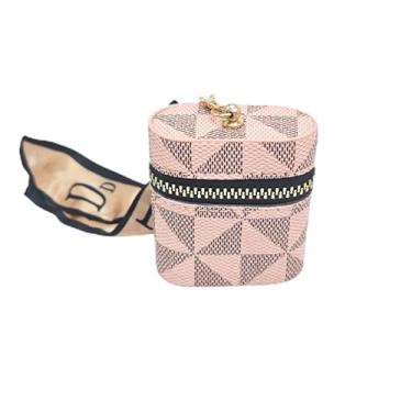 Imagem de Mini bolsa estilo balde vintage europeu e americano com pingente simples, envelope de batom, capa de fone de ouvido vintage, Triângulo rosa