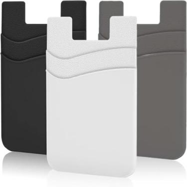 Imagem de Suporte adesivo para cartão de telefone, pacote com 3 carteiras adesivas de silicone para identidade/cartão de crédito, capa autoadesiva para iPhone 16 15 14 13 12 Pro Max, iPad, Samsung Galaxy
