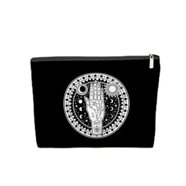 Imagem de Bolsa de maquiagem de cogumelo gótico, bolsa de cosméticos de esqueleto de caveira gótica para mulheres, presentes góticos para mulheres, bolsa de maquiagem colorida com zíper de cogumelo, Preto 02