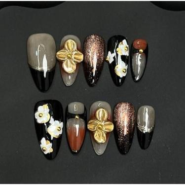Imagem de Adesivos de unhas com padrão floral europeu em estilo olho de gato - M