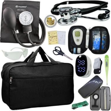 Imagem de Kit Bolsa Cores Aparelho de Pressao Esfigmomanometro Estetoscópio Medi