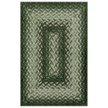 Imagem de Maples Rugs Marion Tapete de área com estampa de design trançado boêmio – Feito nos EUA – lavável, tapete antiderrapante para entrada, hall de entrada, cozinha e banheiro, 116,8 x 76,2 cm, verde