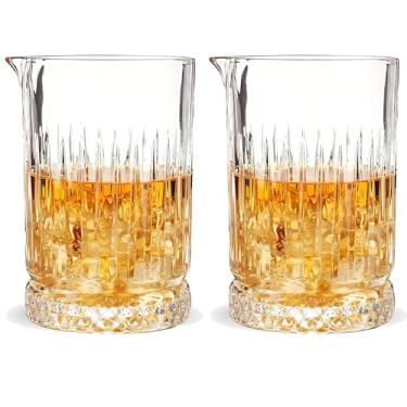 Imagem de vskikris Copo de mistura de coquetel, capacidade de 600 ml, cristal sem chumbo (com base pesada), textura transparente, padrões listrados para maior elegância (2 peças)