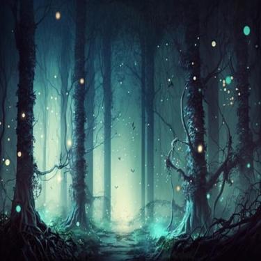 Imagem de Quadro Decorativo Floresta Mística com Estampa de Árvores Encatadoras e Fada para Decoração de Parede 50x50cm