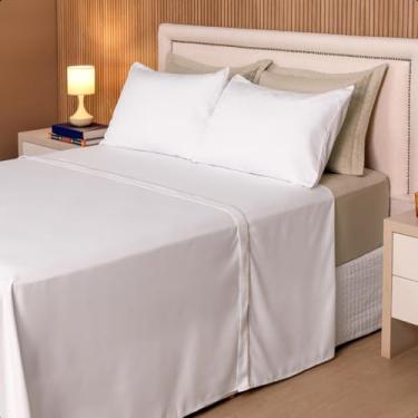 Imagem de Jogo de Lençol Cama Box Percal 200 Fios Toque Macio Completo (Bege, Queen Size)