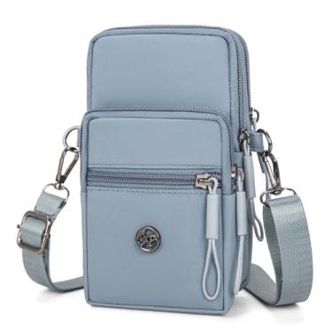 Imagem de Pequena bolsa tiracolo para telefone feminina mini bolsa transversal para celular bolsa de ombro mini carteira com alça de ombro, Azul claro, Simplicidade