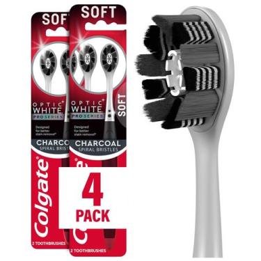 Imagem de Escova de dentes Colgate Optic White Pro Charcoal Soft, pacote com 4