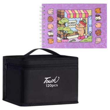 Imagem de Estojo Canetinhas Touch Ponta Dupla 120 Cores E Caderno Capa Dura Ursi