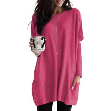 Imagem de Camiseta feminina Poetsky rosa outono com gola redonda e manga comprid