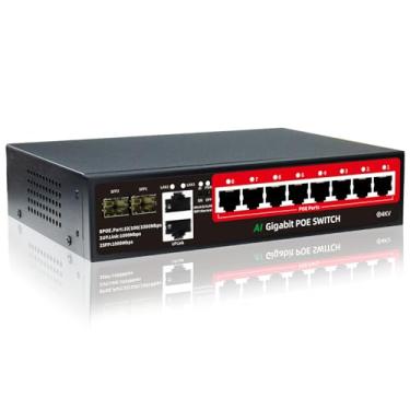 Imagem de STEAMEMO Switch Gigabit Poe de 8 Portas com Uplink de 2 Gigabit, 2 Portas Sfp de 1,25 G, Modo Ai Vlan, Compatível com 802.3Af/At, Potência Integrada de 120 W, Ligar e Usar de Metal Não Gerenciado
