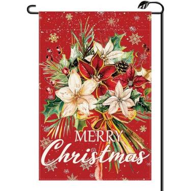 Imagem de Merry Christmas Bandeira floral de jardim 30,5 x 45,7 cm, vertical, dupla face, flores de inverno, bandeiras pequenas, decoração externa de casa de fazenda para quintal (apenas bandeira) SD53