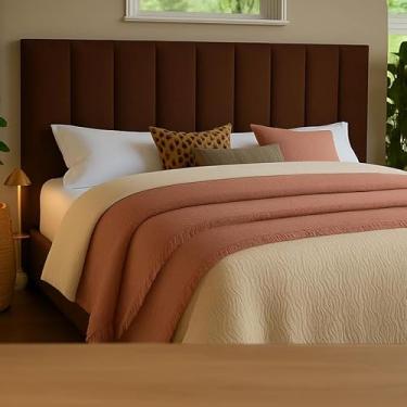 Imagem de Cabeceira Modular Para Cama De Casal – Estofada Com Fita Dupla Face De Fixação Sem Furos Na Parede (Marrom)