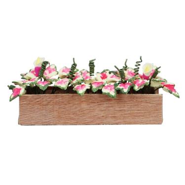 Imagem de Caixa de flores retangular de casa de bonecas em miniatura em madeira em escala 1:12