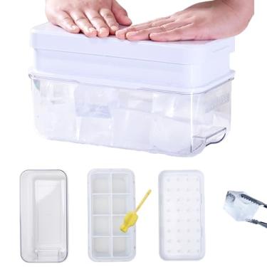 Imagem de HOUSIMPLE Bandeja de gelo Push Ice Cube para freezer com tampa e lixeira, 32 moldes de plástico de silicone para fazer cubos de gelo pequenos com colher e escova de esponja, (branco, conjunto com 1