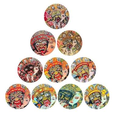 Imagem de Chiorgone Ímãs de geladeira tibetanos Thangka Art - Conjunto de 10 cúpulas de vidro decoração de geladeira divindade mística - presente colecionável cultural budista.