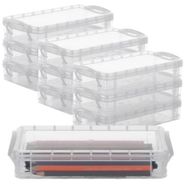 Imagem de Chewtoyo Estojos de lápis com tampas apertadas, estojos de lápis de grande capacidade, caixas de lápis de plástico empilháveis, 10 caixas de lápis transparentes, escritório escolar, organizadores para