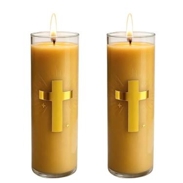 Imagem de CYSEdge Velas de cera de abelha natural em frasco de vidro, pacote com 2, tempo de queima de 80 horas, velas de pilar não tóxicas sem perfume para casa, emergência, casamento, lareira