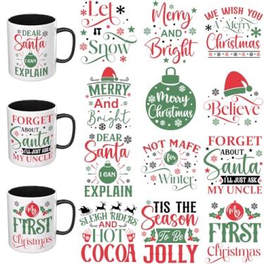 Imagem de Elewins Adesivos UV DTF - 12 folhas alegres citações de Natal UV DTF envoltório de copo para canecas de vidro café, decalques DIY para copos, esfregar à prova d'água em transferências para artesanato