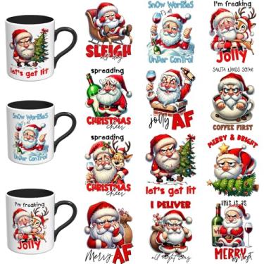 Imagem de Elewins Adesivos DTF UV de Natal - 12 folhas engraçadas Papai Noel UV DTF Cup Wrap para canecas de vidro café, decalques DIY para copos, esfregar à prova d'água em transferências para artesanato