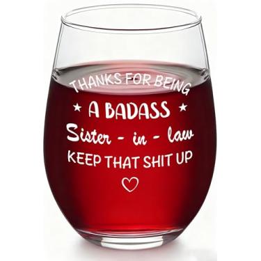 Imagem de Slugeren Gifts for Sister-in-Law, Thanks for Being A Sister-in-Law Taça de vinho sem haste 500 ml, presente engraçado de aniversário do dia das mães presente de Natal presente de agradecimento para