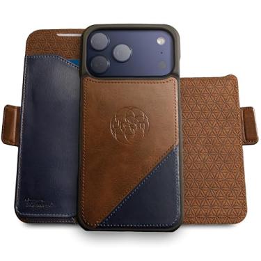 Imagem de Dreem for iPhone 17 Pro Case Wallet, Revolutionary Phone Stand, Vegan Leather, MagSafe-Fit, Magnetic Detachable Flip Cover, RFID Blocking Card Holder, Gift-Box [Fibonacci:Chocolate/Royal Blue]