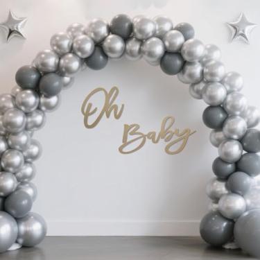 Imagem de Placa Oh Baby para pano de fundo – Placa reutilizável de feltro Kaqi para chá de bebê, menino, menina, revelação de gênero, bandeira, balão, arco, decoração fotográfica (feltro kaqi)