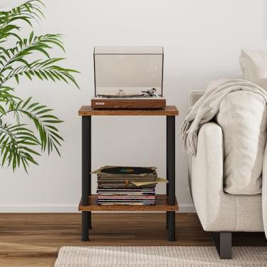 Imagem de VIMBER Mesa de extremidade, mesa lateral com pernas de metal, mesinhas de cabeceira com prateleiras de armazenamento de 2 níveis, mesa de sofá para espaço pequeno, mesa de ônibus para sala de estar