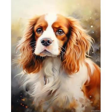 Imagem de VNUIEHG Pintura DIY por Números para Adultos Cavalier King Charles Spaniel Dog com Pincéis e Pigmento Acrílico Pintura em Tela DIY para Adultos Iniciantes 40,6 x 50,8 cm