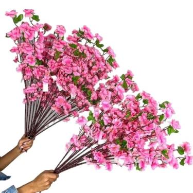 Imagem de Kit 10 a 40 Hastes De Flores De Cerejeira Artificial 65cm Flor Pessegueiro Estilo Oriental Para Decoração (20,Rosa)