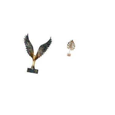Imagem de Fenteer Escultura de Folha Alada de Resina, Ornamento de Feng Shui, Estatueta Decorativa de Metal em Forma de Folha, Estátua Abstrata Criativa Nórdica para Me