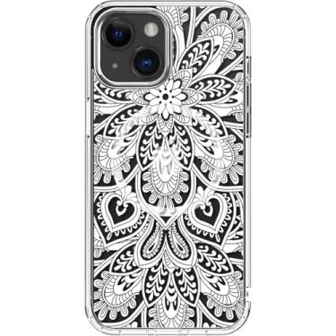 Imagem de ICEDIO Capa para iPhone 14 Plus com protetor de tela - compatível com carregamento sem fio, proteção aprimorada para câmera, capa de telefone transparente com design floral moderno para mulheres