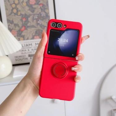 Imagem de Capa de silicone líquido com suporte em formato de anel para Samsung Galaxy Z Flip 7 6 5 4 3 (para Galaxy Z Flip5/Vermelho)